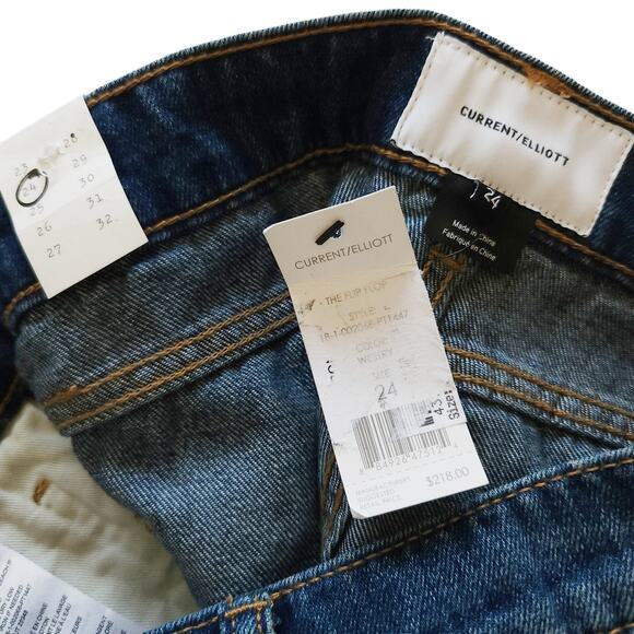 CURRENT/ELLIOTT The Flip Flop boot cut raw hem blue jeans in Westry Size 24 NEW - Picture 7 of 9